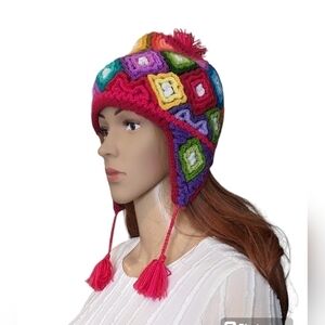 Handmade Beautiful Peruvian Andean hat with earflaps